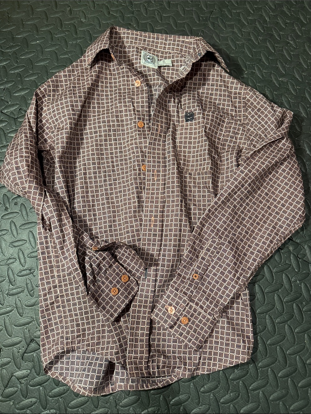 Cinch Brown & White Geometric Button-Down Shirt